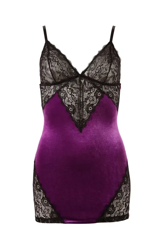 Violettes Mini-Kleid Mit Schwarzen Spitzen