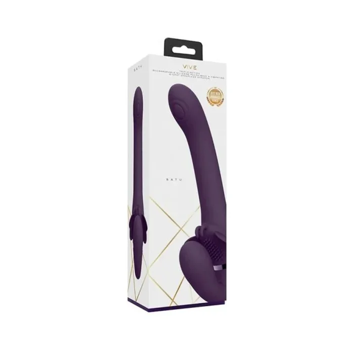 Vive – Satu Rechargeable Pulse-wave Triple-motor Silicone Strapless Strap-on – Purple