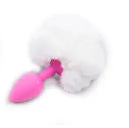 Weißes Bunny-Schwänzchen mit Rosa Plug