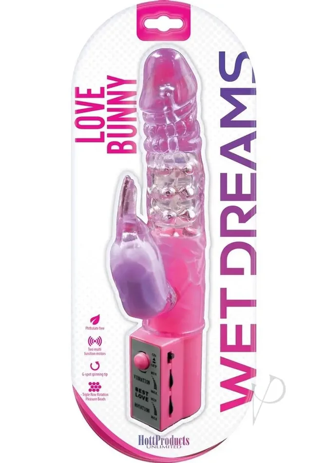 Wet Dreams Love Bunny Rabbit Vibrator Dildo Pink 9.5 Inches