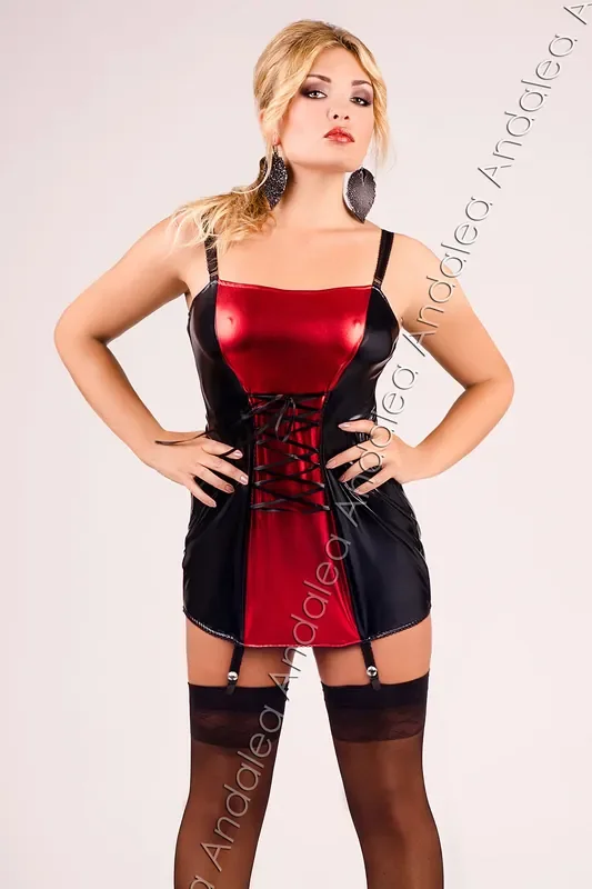 Wet-Look Chemise in schwarz/rot