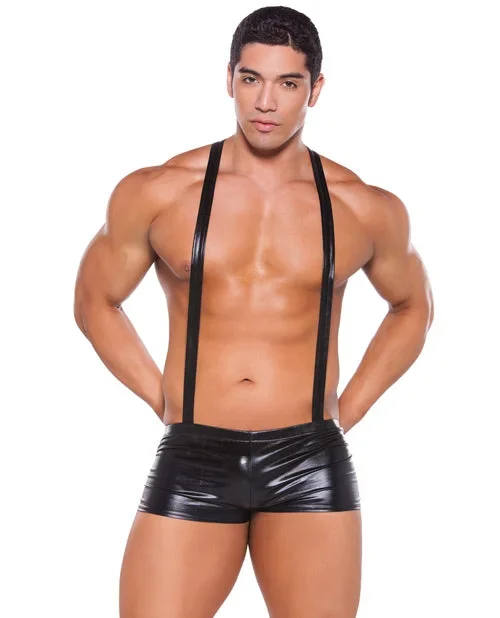 Wet Look Suspender Shorts