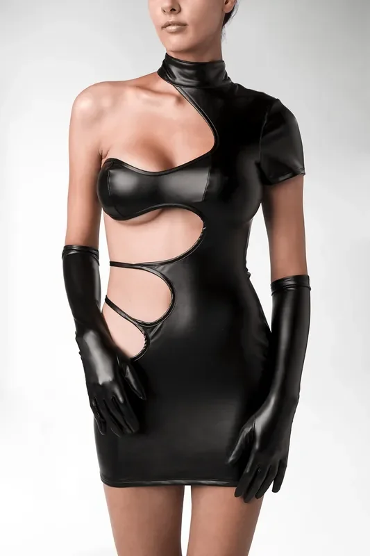 Wetlook Minikleid mit Handschuhen