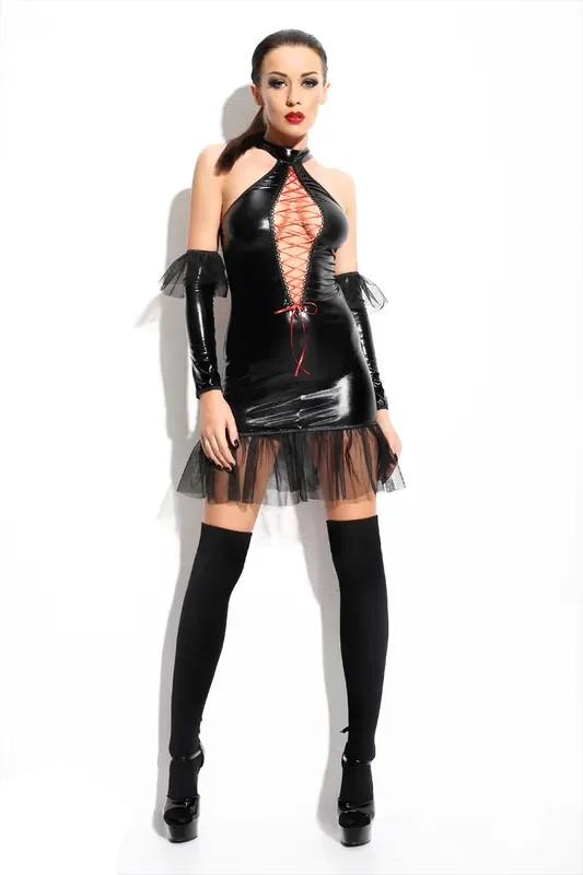 Wetlook Minikleid mit Strümpfen und Stulpen
