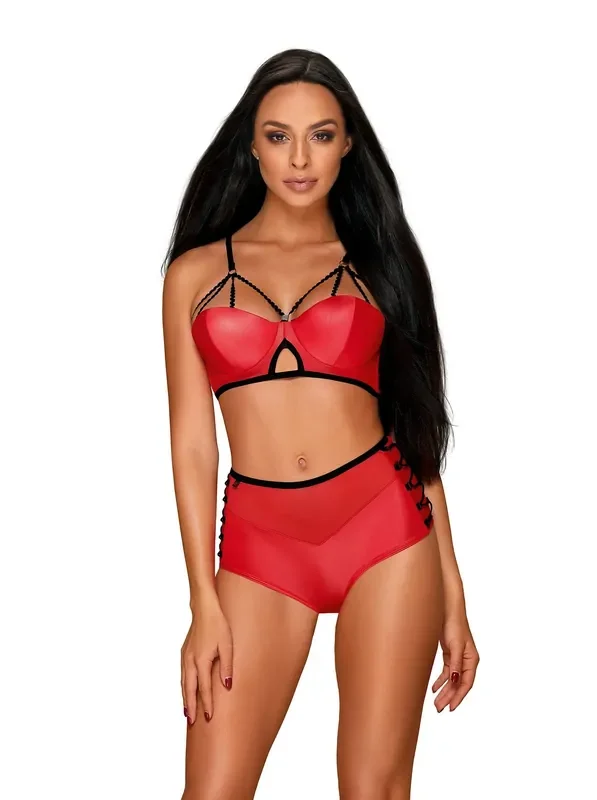 Wetlook-Set mit Schnürung – rot