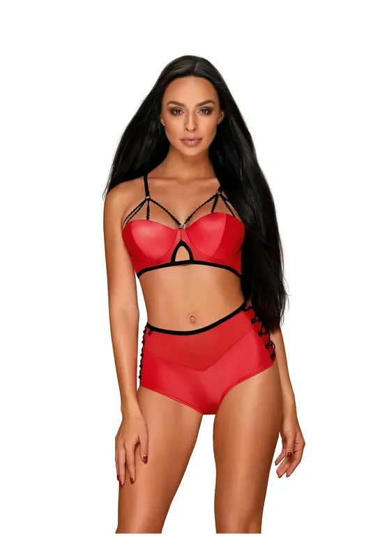 Wetlook-Set mit Schnürungen – rot