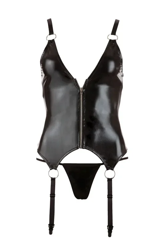 Wetlook Top + String – Zwart