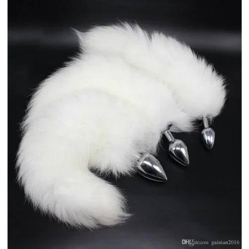 White Fox Tail Metal Butt Plug Medium