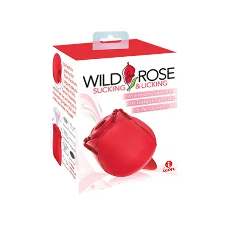 Wild Rose Rechargeable Silicone Suction & Tongue Vibrator – Red