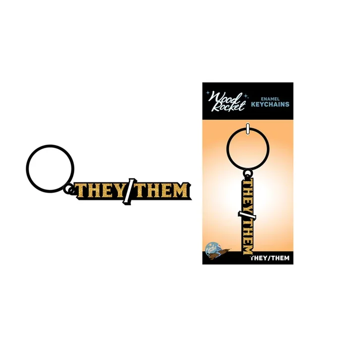 Wood Rocket They/Them Keychain – Black/Gold