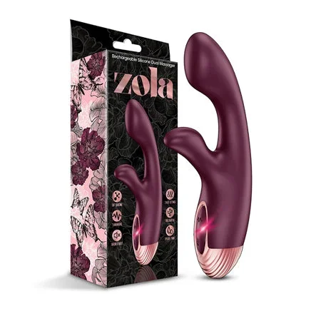 Zola Rechargeable Silicone Dual Massager – Burgundy/Rose Gold