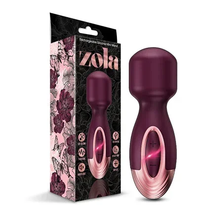 Zola Rechargeable Silicone Mini Wand – Burgundy/Rose Gold